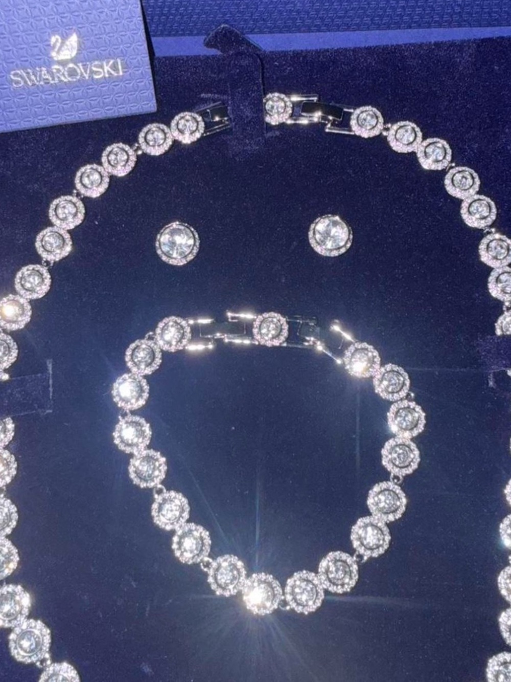 Swarovski Silver Crystal Halo Necklace, Bracelet & Stud Set